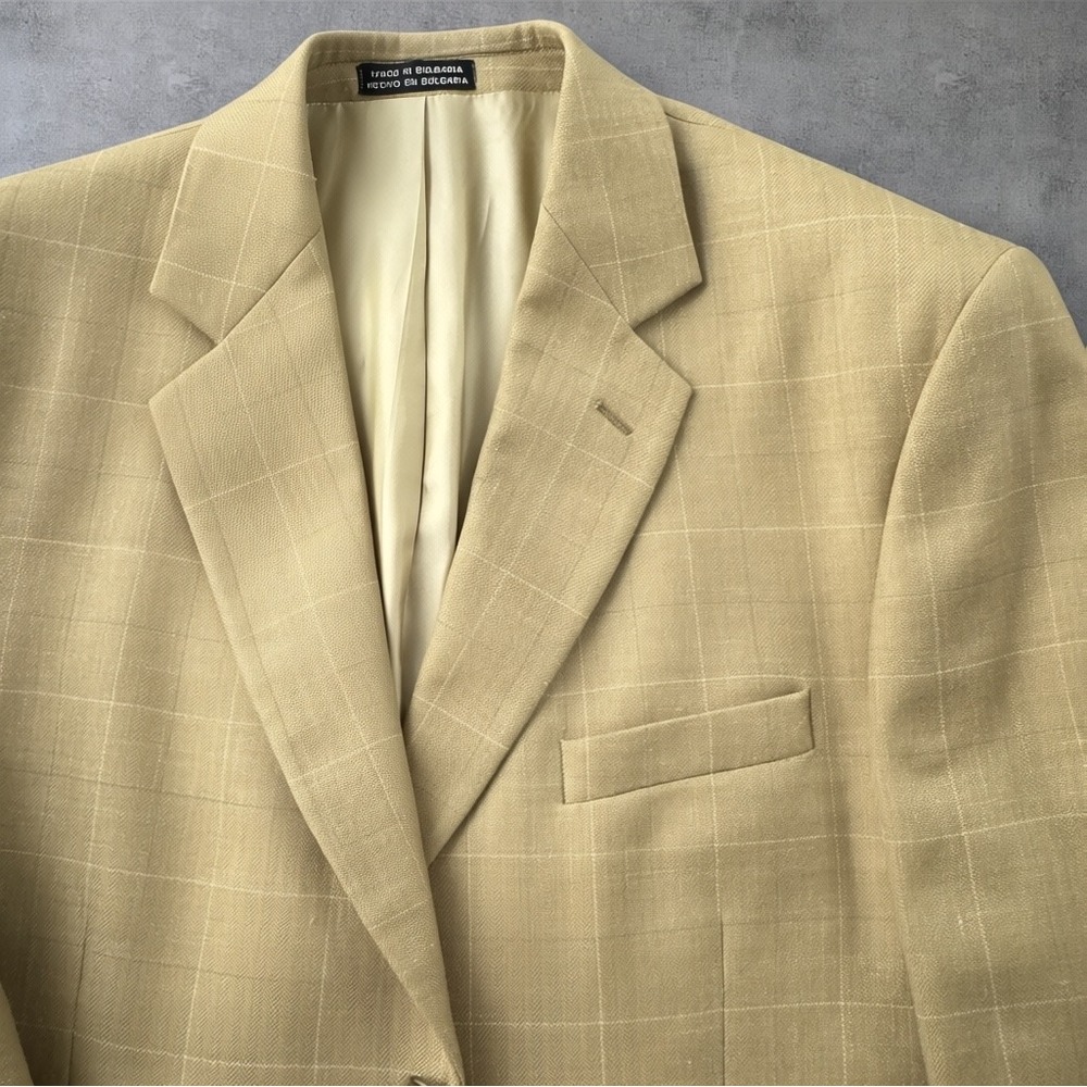 J Ferrar 42S Tan Windowpane Blazer Wool Linen Silk Italian Fabric Sport Coat - Picture 7 of 16